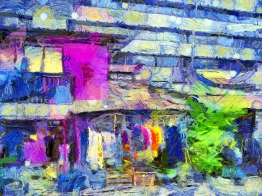 Büyük kentteki gecekondu mahallesi resimleri empresyonist bir stil yaratıyor..