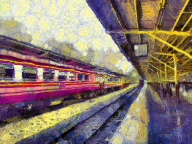 Hua Lamphong Tren İstasyonu Illustrations bir empresyonist resim stili yarattı.