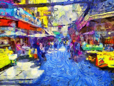 Bangkok 'taki Çin Mahallesi Yaowarat' ın manzarası empresyonist bir resim tarzı yaratıyor..