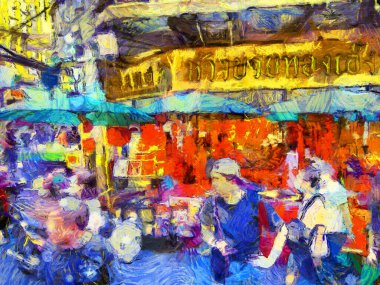 Bangkok 'taki Çin Mahallesi Yaowarat' ın manzarası empresyonist bir resim tarzı yaratıyor..