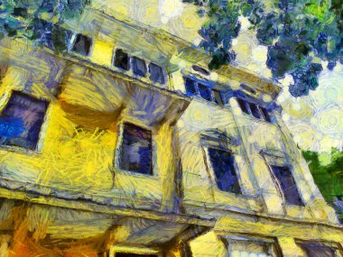 Bangkok Illustrations 'daki antik binaların manzarası empresyonist bir resim tarzı yaratıyor.