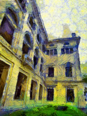 Bangkok Illustrations 'daki antik binaların manzarası empresyonist bir resim tarzı yaratıyor.