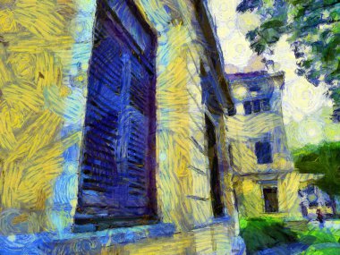 Bangkok Illustrations 'daki antik binaların manzarası empresyonist bir resim tarzı yaratıyor.