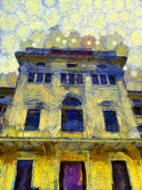 Bangkok Illustrations 'daki antik binaların manzarası empresyonist bir resim tarzı yaratıyor.