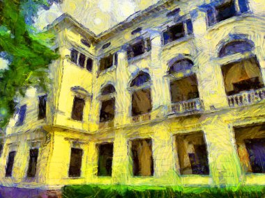 Bangkok Illustrations 'daki antik binaların manzarası empresyonist bir resim tarzı yaratıyor.