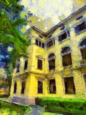 Bangkok Illustrations 'daki antik binaların manzarası empresyonist bir resim tarzı yaratıyor.