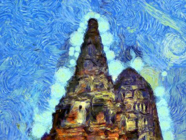 Ayutthaya Dünya Mirası Resimleri Resimlerin İzlenimci bir stili yaratıyor.