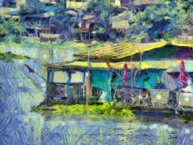 Tayland kırsal kesimlerinde nehir kenarının manzarası empresyonist bir resim tarzı yaratır..