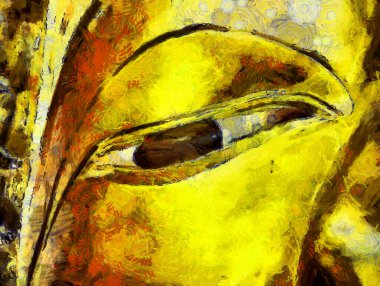 Ayutthaya 'daki büyük altın Buda Dünya Mirası Resimleri, izlenimci bir resim stili yaratıyor..