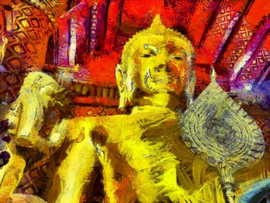 Ayutthaya 'daki büyük altın Buda Dünya Mirası Resimleri, izlenimci bir resim stili yaratıyor..