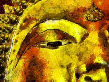 Ayutthaya 'daki büyük altın Buda Dünya Mirası Resimleri, izlenimci bir resim stili yaratıyor..