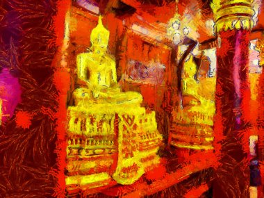 Ayutthaya 'daki büyük altın Buda Dünya Mirası Resimleri, izlenimci bir resim stili yaratıyor..