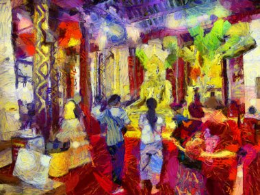 Ayutthaya 'daki büyük altın Buda Dünya Mirası Resimleri, izlenimci bir resim stili yaratıyor..