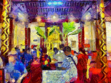 Ayutthaya 'daki büyük altın Buda Dünya Mirası Resimleri, izlenimci bir resim stili yaratıyor..