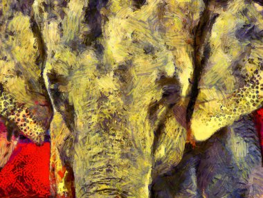 Ayutthaya Illustrations 'da turistlere yönelik yolcu hizmetleri için fil yetiştirmek izlenimci bir resim tarzı yaratıyor.