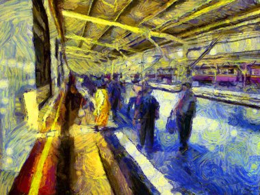Hua Lamphong Tren İstasyonu Illustrations bir empresyonist resim stili yarattı.