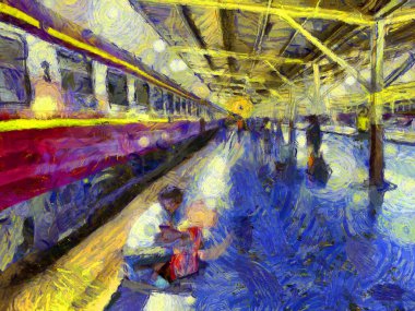 Hua Lamphong Tren İstasyonu Illustrations bir empresyonist resim stili yarattı.