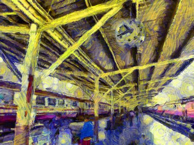 Hua Lamphong Tren İstasyonu Illustrations bir empresyonist resim stili yarattı.