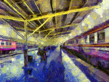 Hua Lamphong Tren İstasyonu Illustrations bir empresyonist resim stili yarattı.