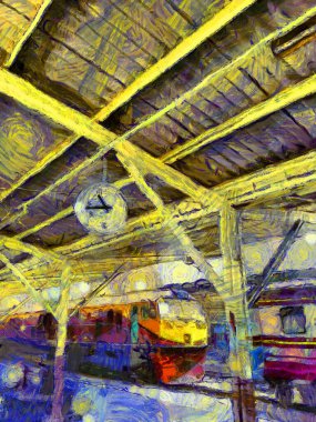 Hua Lamphong Tren İstasyonu Illustrations bir empresyonist resim stili yarattı.