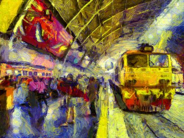 Hua Lamphong Tren İstasyonu Illustrations bir empresyonist resim stili yarattı.