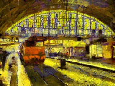 Hua Lamphong Tren İstasyonu Illustrations bir empresyonist resim stili yarattı.