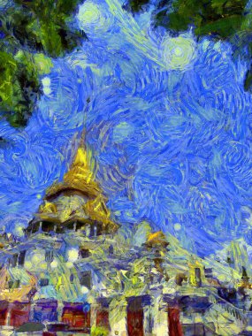 Bangkok Illustrations 'ın en uzun pagodası empresyonist bir resim tarzı yaratıyor..