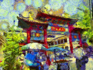 Bangkok 'taki Çin Mahallesi Yaowarat' ın manzarası empresyonist bir resim tarzı yaratıyor..