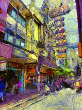 Bangkok 'taki Çin Mahallesi Yaowarat' ın manzarası empresyonist bir resim tarzı yaratıyor..