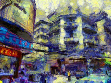Bangkok 'taki Çin Mahallesi Yaowarat' ın manzarası empresyonist bir resim tarzı yaratıyor..