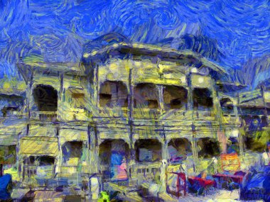 Bangkok Illustrations 'daki antik binaların manzarası empresyonist bir resim tarzı yaratıyor.