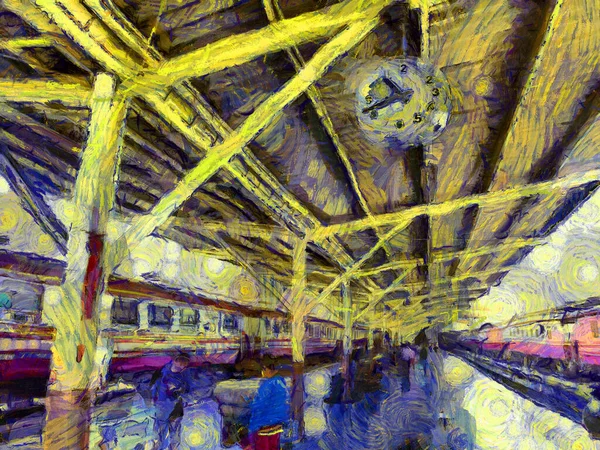 Hua Lamphong Tren İstasyonu Illustrations bir empresyonist resim stili yarattı.