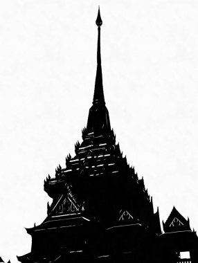 Bangkok 'taki uzun pagoda Siyah beyaz çizimler.