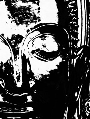 Bangkok 'taki büyük antik Buda heykeli Siyah beyaz çizimler.