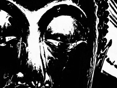 Bangkok 'taki büyük antik Buda heykeli Siyah beyaz çizimler.