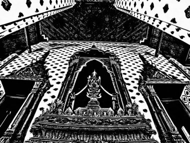 Wat Arun Bangkok Siyah beyaz çizimlerinin manzarası.