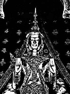 Wat Arun Bangkok Siyah beyaz çizimlerinin manzarası.