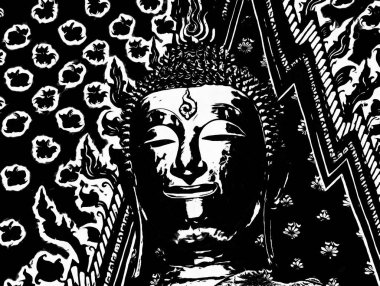 Wat Arun Bangkok Siyah beyaz çizimlerinin manzarası.