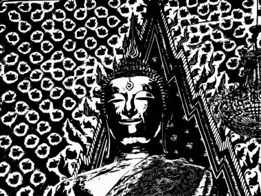 Wat Arun Bangkok Siyah beyaz çizimlerinin manzarası.