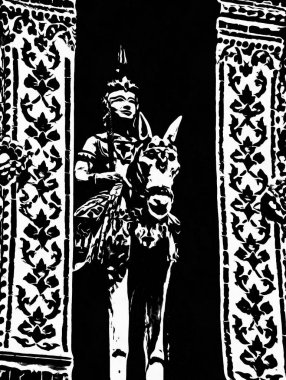 Wat Arun Bangkok Siyah beyaz çizimlerinin manzarası.