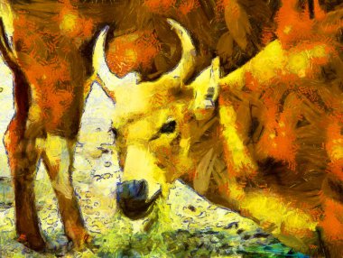 Kızıl Boğa 'nın baş resimleri empresyonist bir resim tarzı yaratıyor..