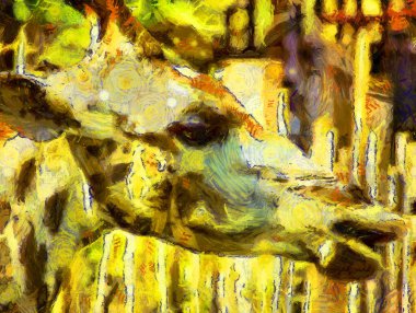 Zürafa baş kısmı Illustrations, empresyonist bir resim tarzı yaratıyor.