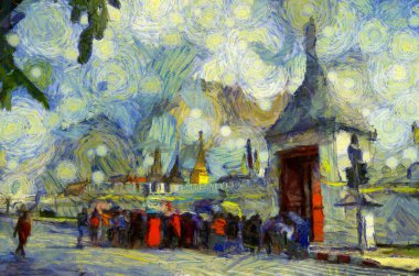 Büyük Saray 'ı, Bangkok' u, Tayland 'ı çevreleyen manzara empresyonist bir resim tarzı yaratıyor..