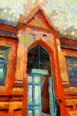 Thammasat Üniversitesi, Tha Prachan, Bangkok, Tayland Illustrations 'ın peyzajı empresyonist bir resim tarzı yarattı.