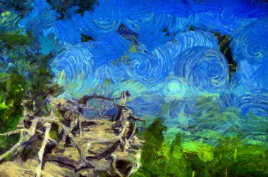 Orman ve zemin manzaraları, empresyonist bir resim tarzı yaratıyor..