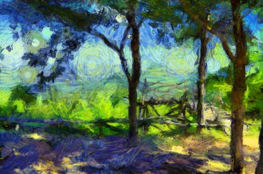 Orman ve zemin manzaraları, empresyonist bir resim tarzı yaratıyor..