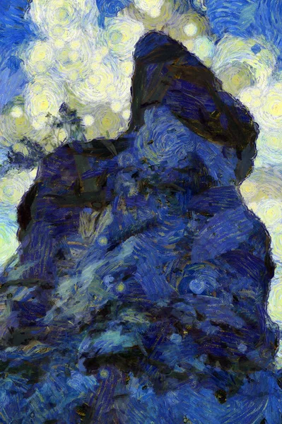 ストーンヘンジのような森の真ん中に大きな岩の風景です イラストは印象派絵画のスタイルを作成します — ストック写真