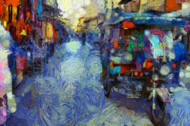 Tayland 'da antik bir ticaret köyünün manzarası empresyonist bir resim tarzı yaratıyor..