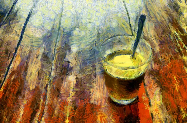 Traditional Thai Morning Coffee Shop Illustrations Creates Impressionist Style Painting — Stock Photo, Image