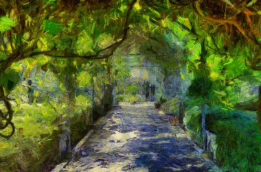 Park manzarası çizimleri empresyonist bir resim tarzı yaratıyor..